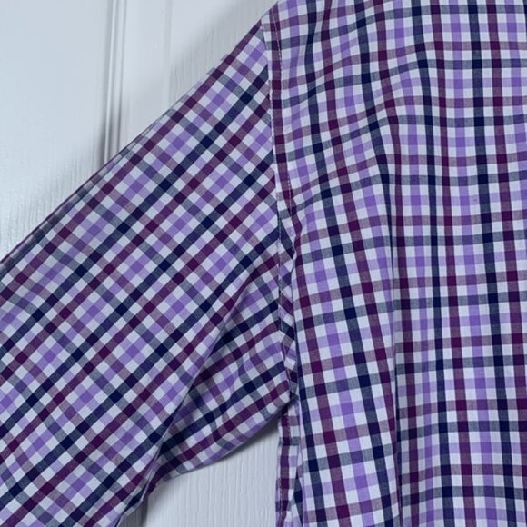Chaps Ralph Lauren Purple White Plaid Checkers Button Down Shirt Size XXL EUC - Picture 2 of 5
